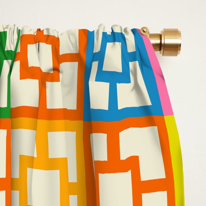 Colorful Mid Century Modern Geometric Breeze Block Pattern Window Curtain Gallery Image 2