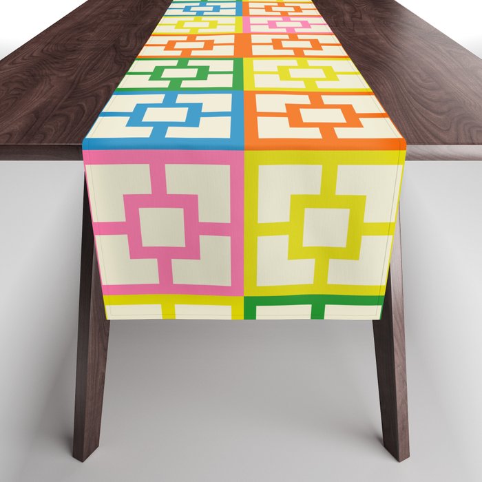 Colorful Mid Century Modern Geometric Breeze Block Pattern Table Runner Gallery Image 1