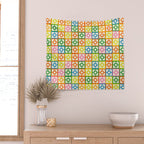 Colorful Mid Century Modern Geometric Breeze Block Pattern Wall Tapestry Gallery Image 2