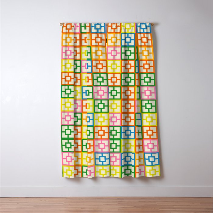Colorful Mid Century Modern Geometric Breeze Block Pattern Window Curtain Gallery Image 3