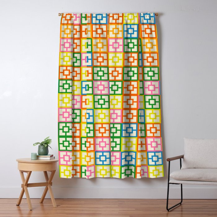 Colorful Mid Century Modern Geometric Breeze Block Pattern Window Curtain Gallery Image 1