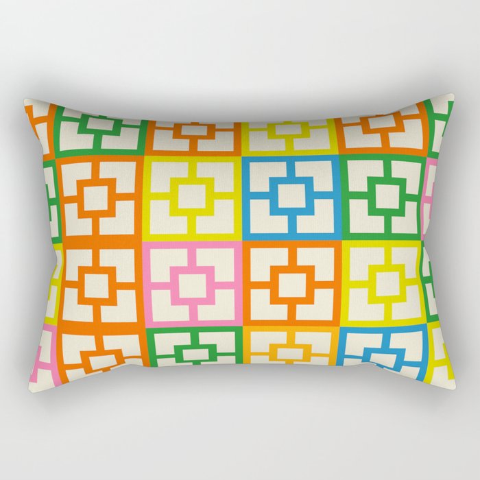 Colorful Mid Century Modern Geometric Breeze Block Pattern Rectangular Pillow Gallery Image 1