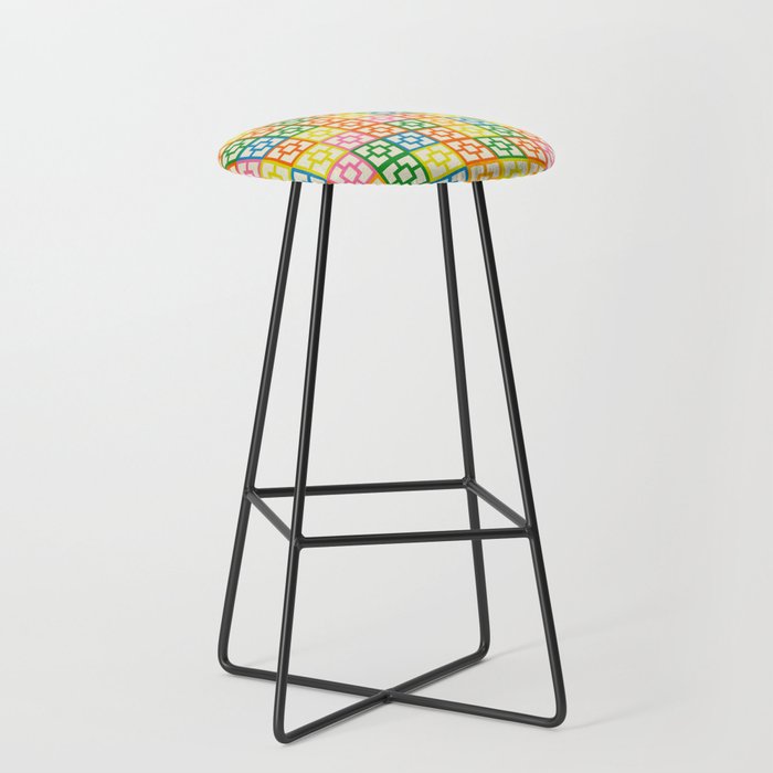 Colorful Mid Century Modern Geometric Breeze Block Pattern Stool Gallery Image 1