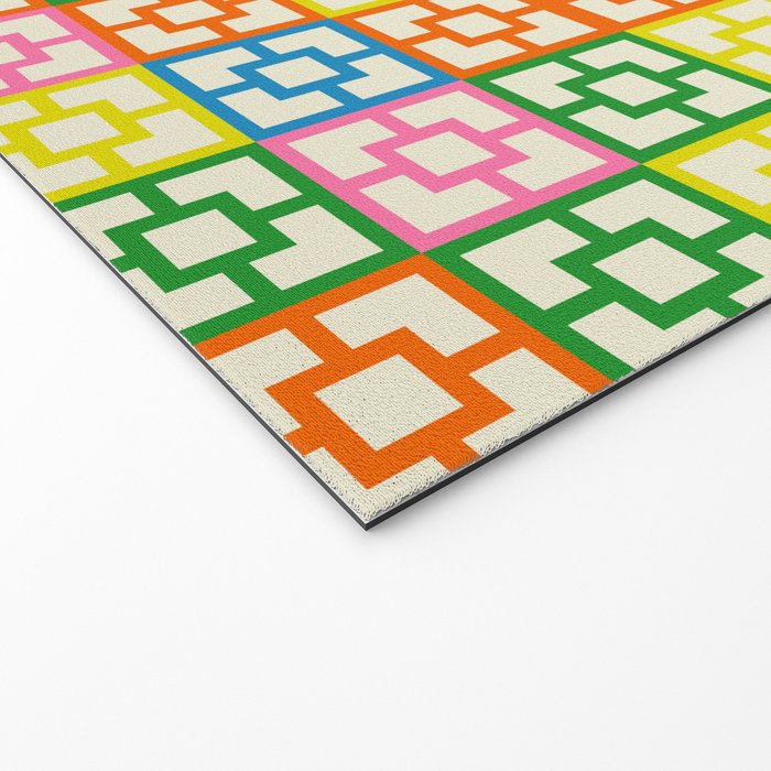 Colorful Mid Century Modern Geometric Breeze Block Pattern Welcome Mat Gallery Image 2