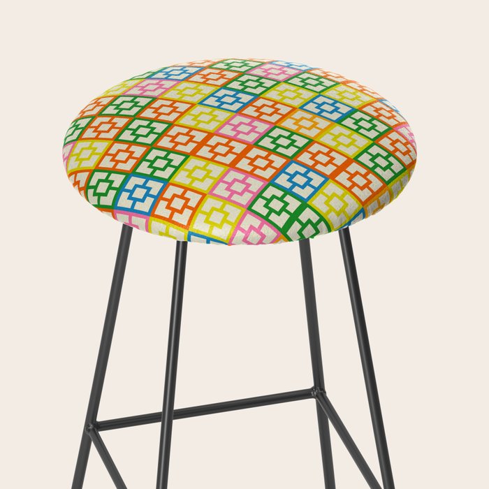 Colorful Mid Century Modern Geometric Breeze Block Pattern Stool Gallery Image 2
