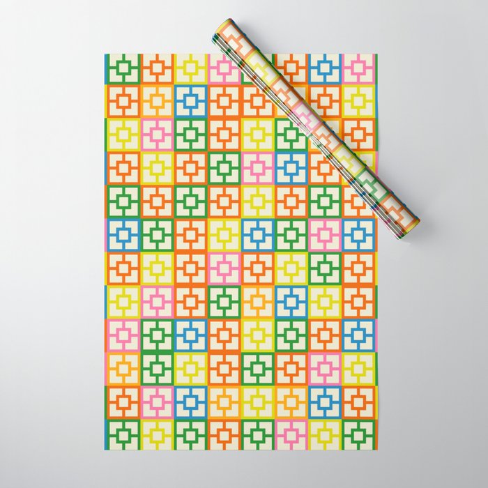 Colorful Mid Century Modern Geometric Breeze Block Pattern Wrapping Paper Gallery Image 1