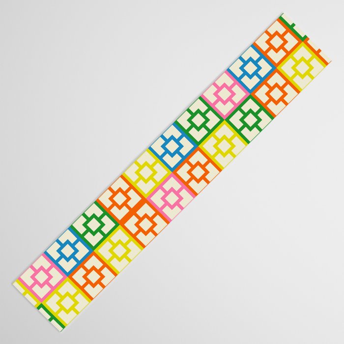 Colorful Mid Century Modern Geometric Breeze Block Pattern Table Runner Gallery Image 3