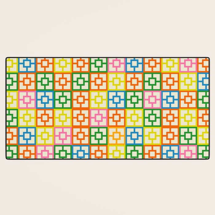 Colorful Mid Century Modern Geometric Breeze Block Pattern Desk Mat Gallery Image 3