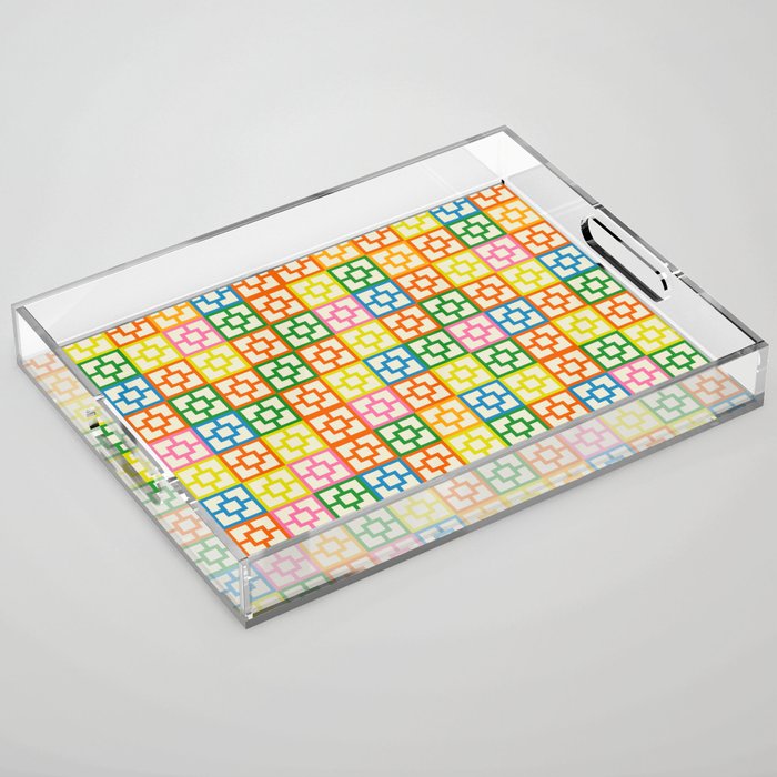 Colorful Mid Century Modern Geometric Breeze Block Pattern Acrylic Tray Gallery Image 1