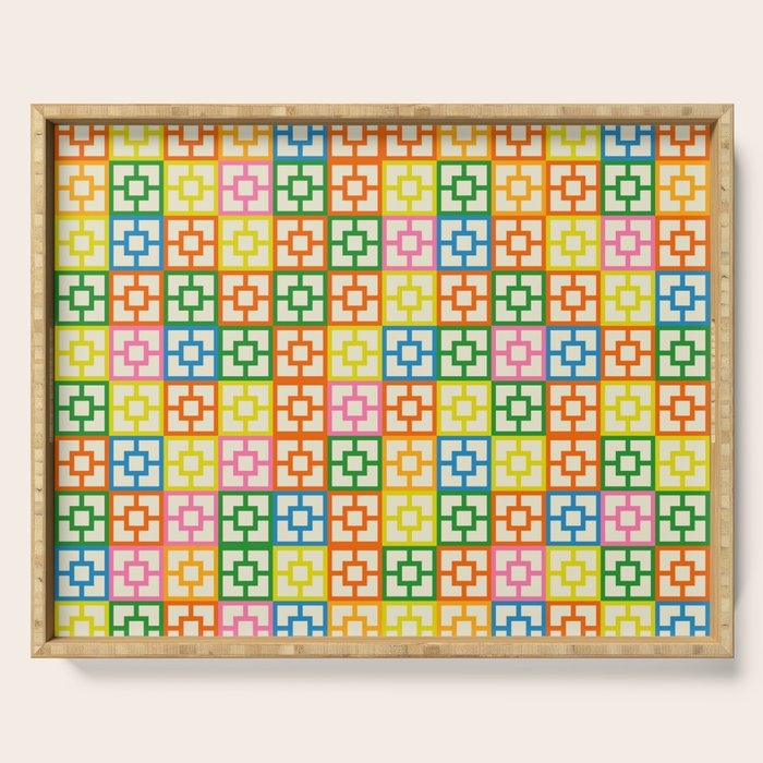 Colorful Mid Century Modern Geometric Breeze Block Pattern Serving Tray Gallery Image 1