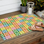 Colorful Mid Century Modern Geometric Breeze Block Pattern Outdoor Rug Gallery Image 2