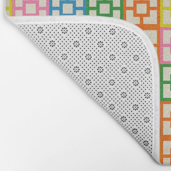 Colorful Mid Century Modern Geometric Breeze Block Pattern Bath Mat Gallery Image 2