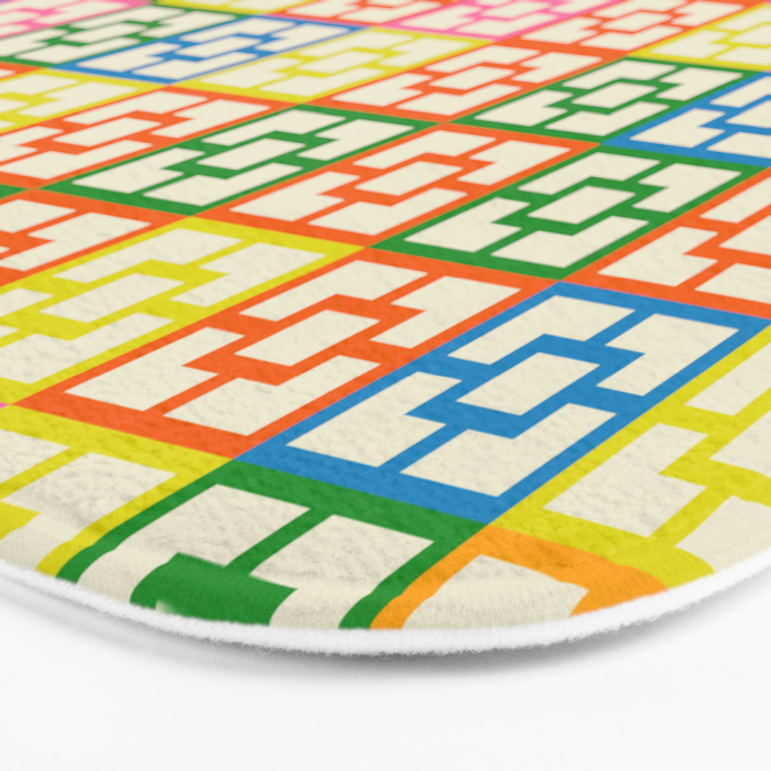 Colorful Mid Century Modern Geometric Breeze Block Pattern Bath Mat Gallery Image 3