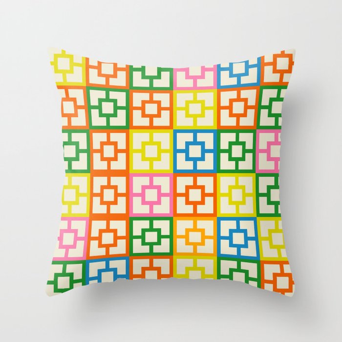 Colorful Mid Century Modern Geometric Breeze Block Pattern Throw Pillow Gallery Image 6
