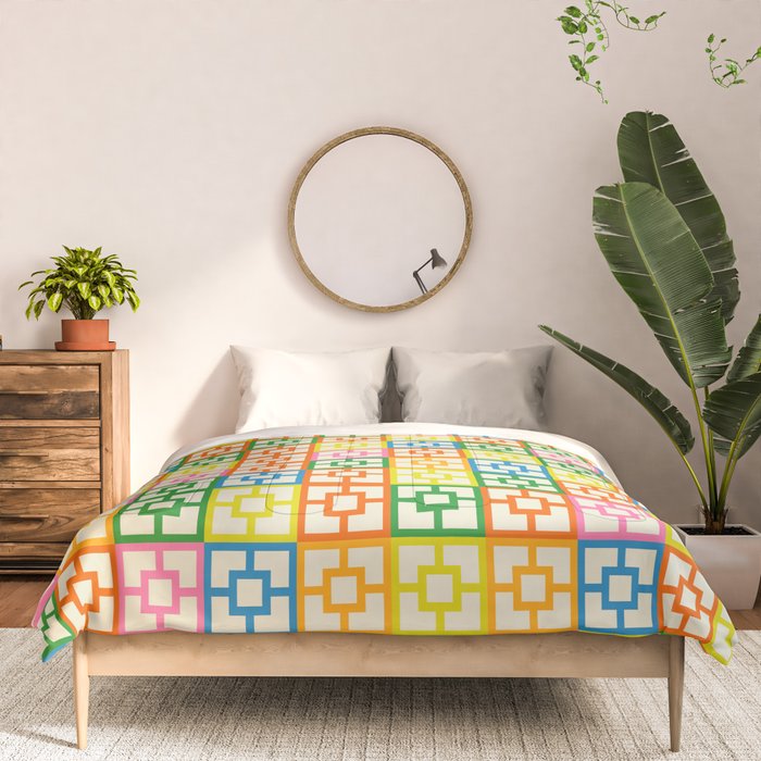 Colorful Mid Century Modern Geometric Breeze Block Pattern Comforter Gallery Image 3