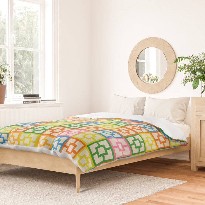 Colorful Mid Century Modern Geometric Breeze Block Pattern Duvet Cover Gallery Image 2