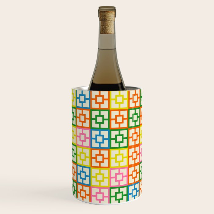 Colorful Mid Century Modern Geometric Breeze Block Pattern Wine Chiller Gallery Image 2