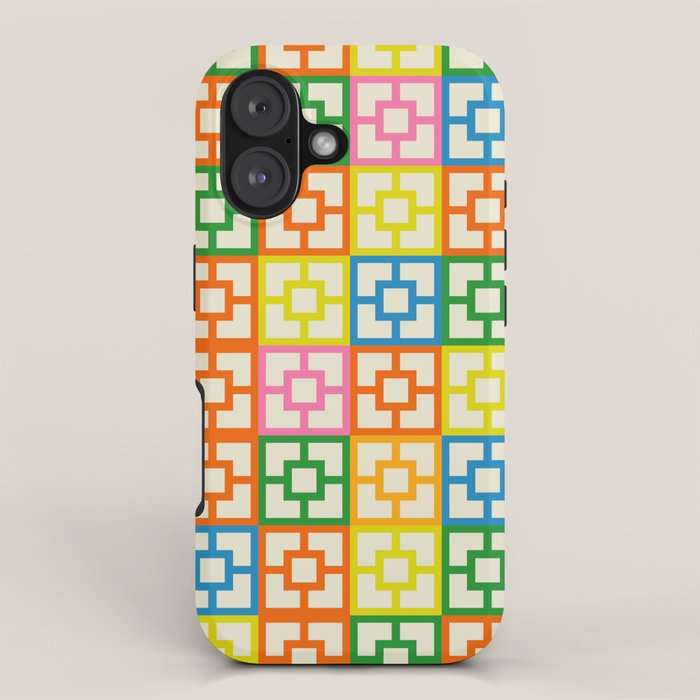 Colorful Mid Century Modern Geometric Breeze Block Pattern iPhone Case Gallery Image 1