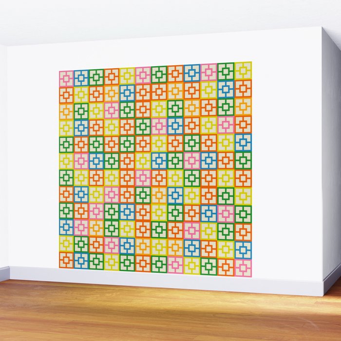 Colorful Mid Century Modern Geometric Breeze Block Pattern Wall Mural Gallery Image 2