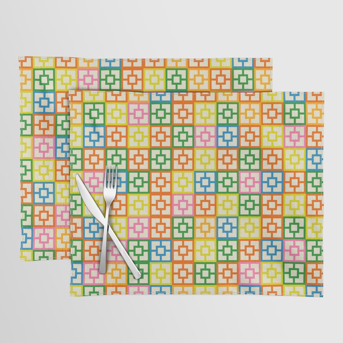 Colorful Mid Century Modern Geometric Breeze Block Pattern Placemat Gallery Image 1