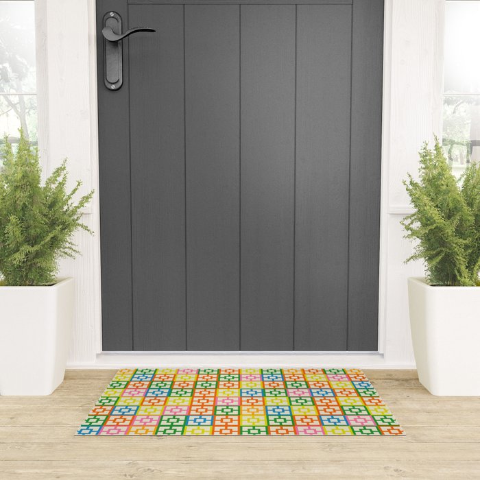 Colorful Mid Century Modern Geometric Breeze Block Pattern Welcome Mat Gallery Image 3