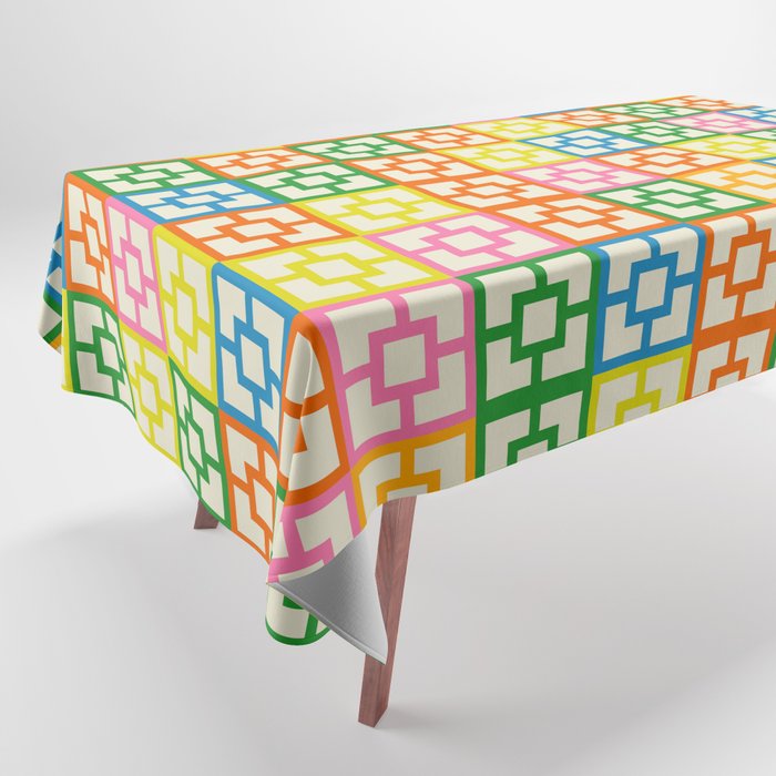 Colorful Mid Century Modern Geometric Breeze Block Pattern Tablecloth Gallery Image 1