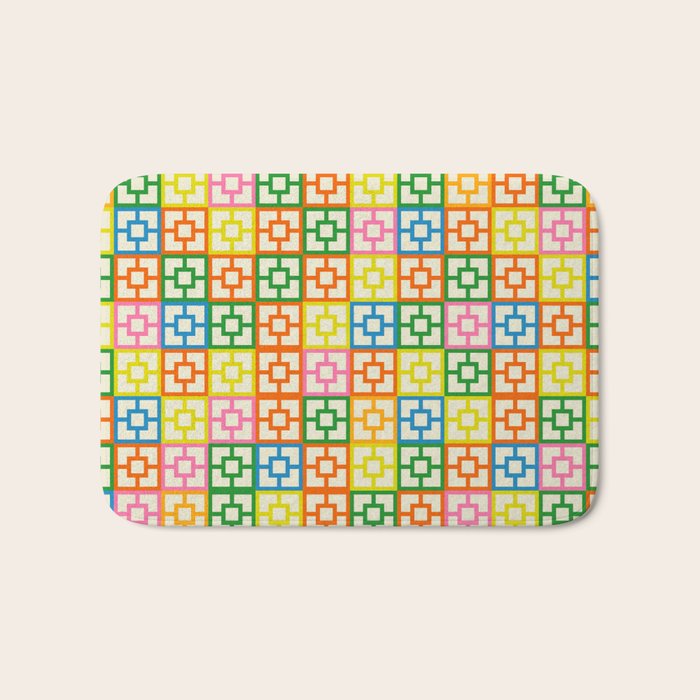 Colorful Mid Century Modern Geometric Breeze Block Pattern Bath Mat Gallery Image 1