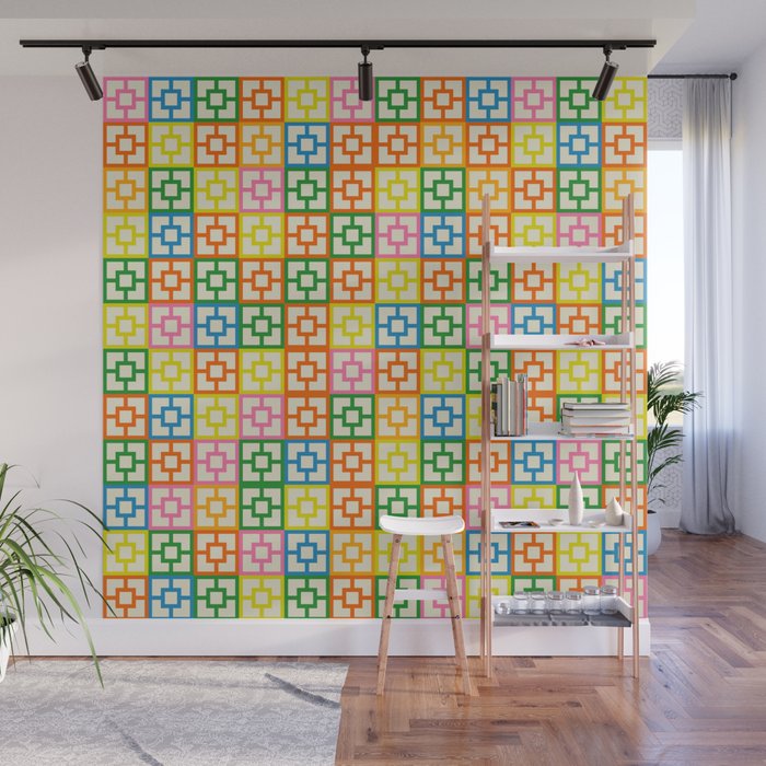 Colorful Mid Century Modern Geometric Breeze Block Pattern Wall Mural Gallery Image 1