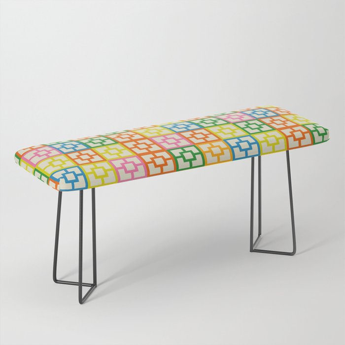 Colorful Mid Century Modern Geometric Breeze Block Pattern Bench Gallery Image 1