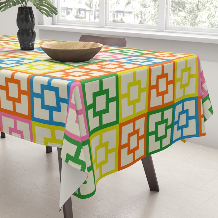 Colorful Mid Century Modern Geometric Breeze Block Pattern Tablecloth Gallery Image 3