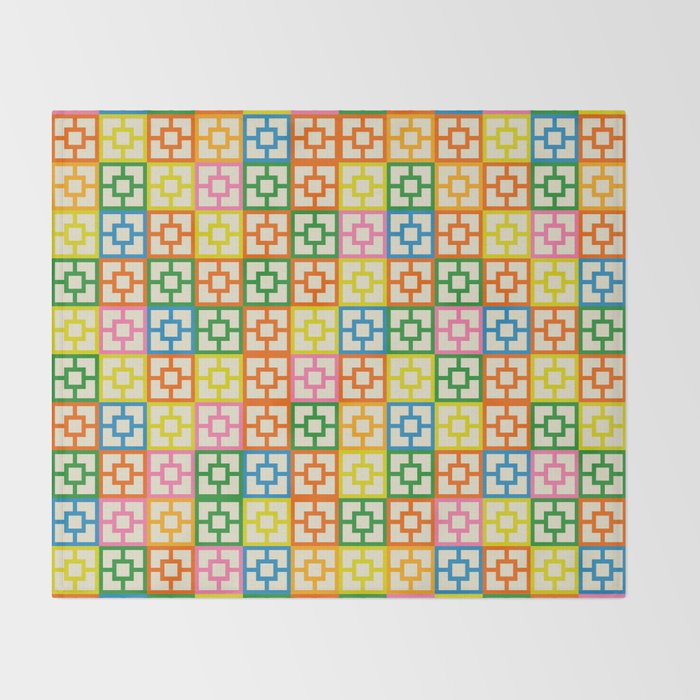 Colorful Mid Century Modern Geometric Breeze Block Pattern Throw Blanket Gallery Image 2