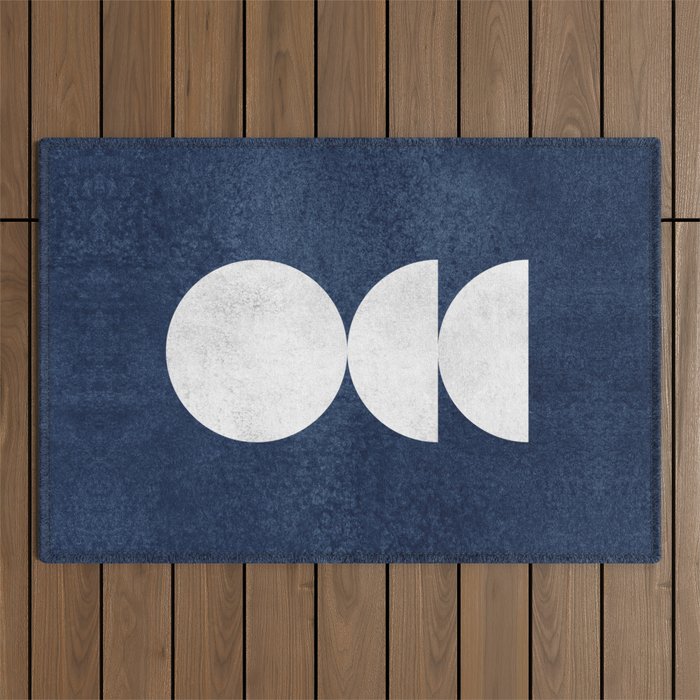 Woodblock navy 2 Mid century modern Outdoor Rug Gallery Image 1