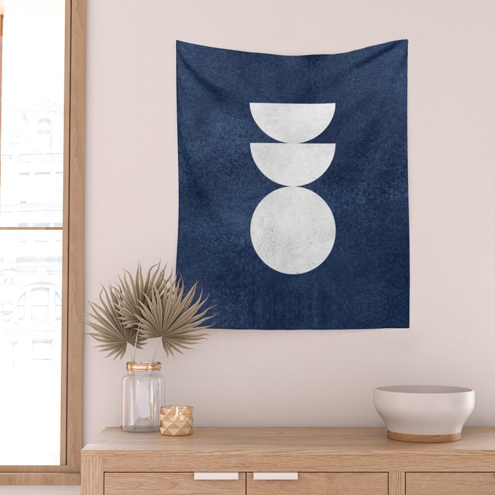 Woodblock navy 2 Mid century modern Wall Tapestry Gallery Image 2
