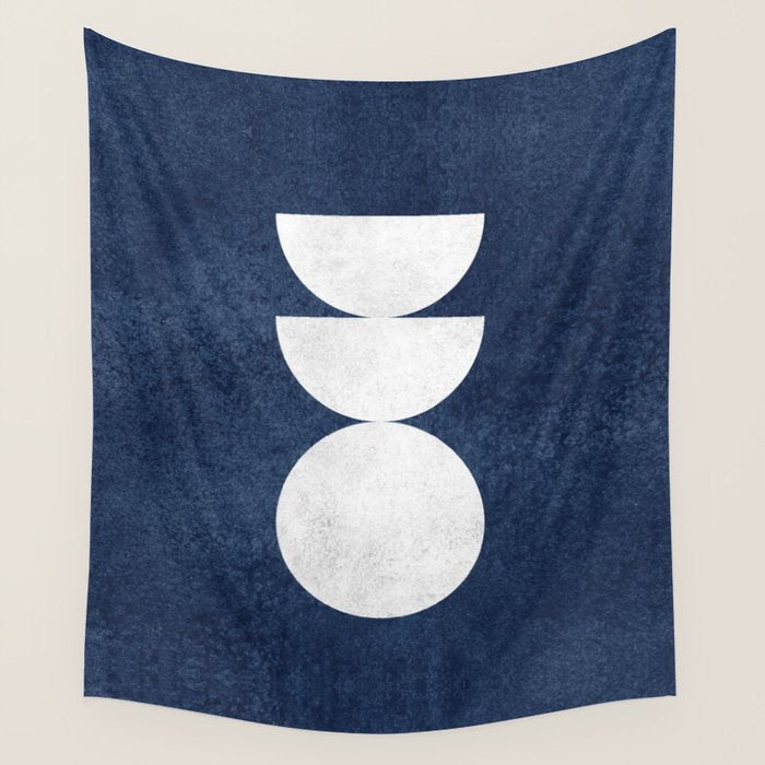 Woodblock navy 2 Mid century modern Wall Tapestry Gallery Image 4
