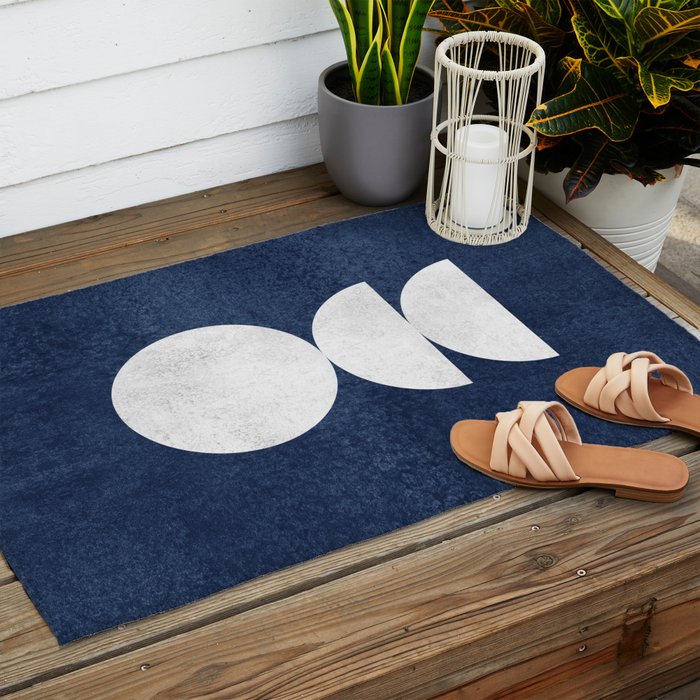 Woodblock navy 2 Mid century modern Outdoor Rug Gallery Image 2