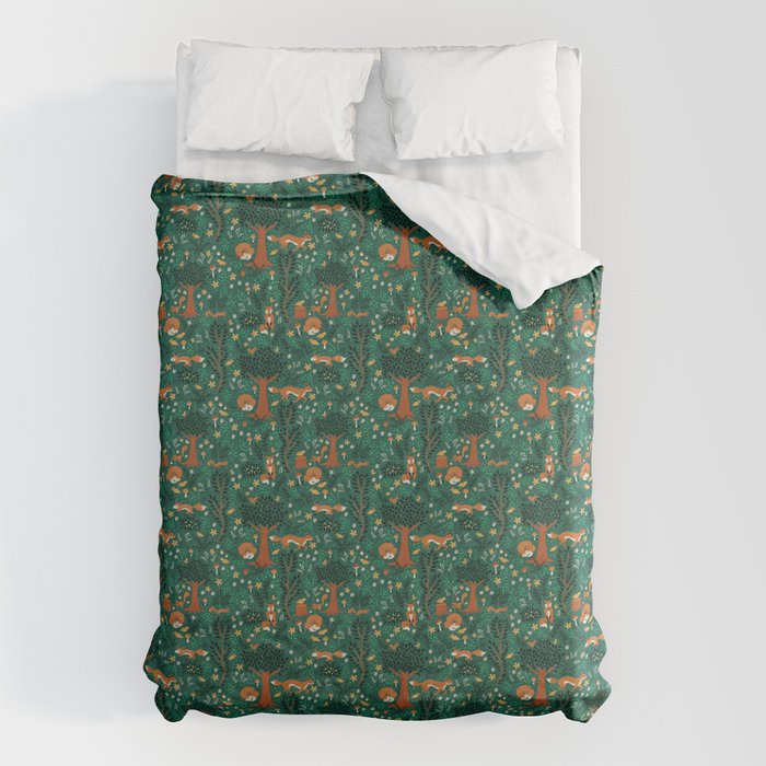 Foxes Playing in the Emerald Forest Duvet Cover Gallery Image 6