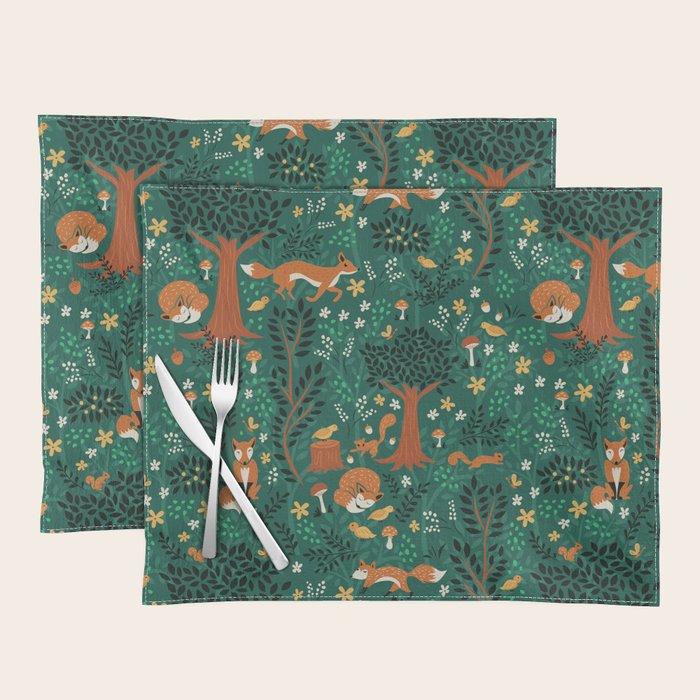 Foxes Playing in the Emerald Forest Placemat Gallery Image 1
