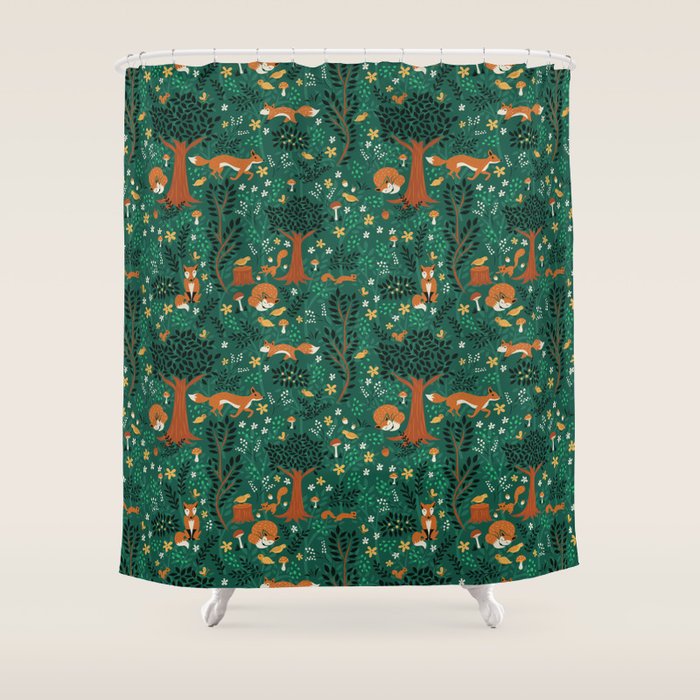 Foxes Playing in the Emerald Forest Shower Curtain Gallery Image 1