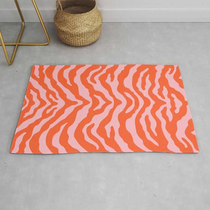 Zebra Wild Animal Print Orange and Pink Rug Gallery Image 1