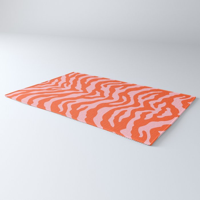 Zebra Wild Animal Print Orange and Pink Rug Gallery Image 3