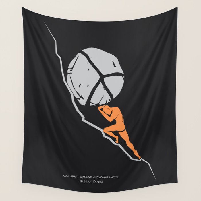 One Must Imagine Sisyphus Happy - Illustration - Albert Camus Quote Wall Tapestry Gallery Image 4