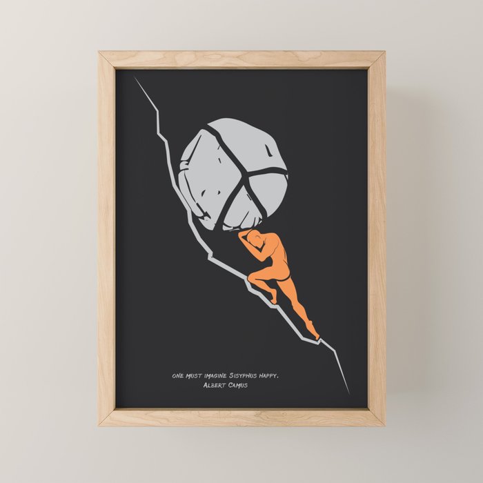 One Must Imagine Sisyphus Happy - Illustration - Albert Camus Quote Mini Art Print Gallery Image 1
