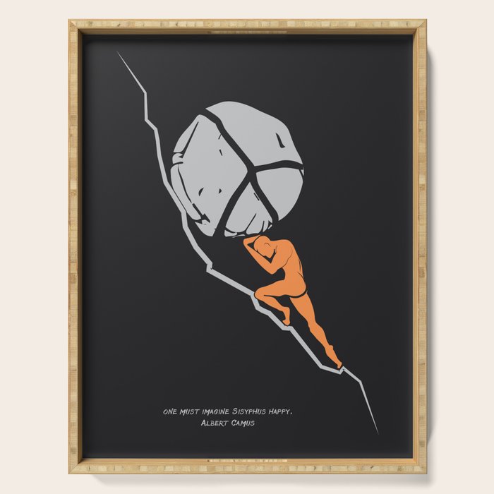 One Must Imagine Sisyphus Happy - Illustration - Albert Camus Quote Serving Tray Gallery Image 1