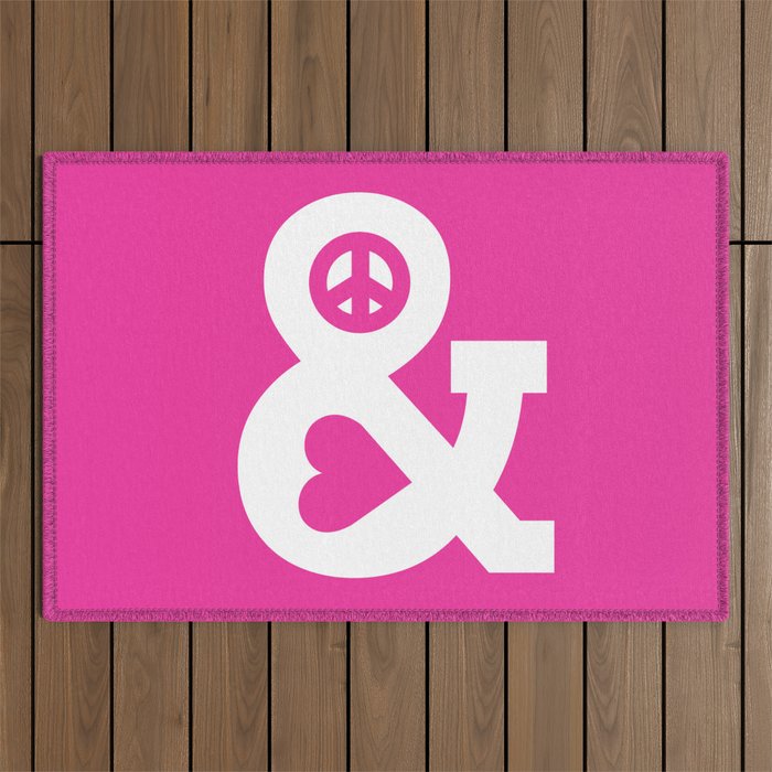 Peace and Love (pink edition) Outdoor Rug Gallery Image 1