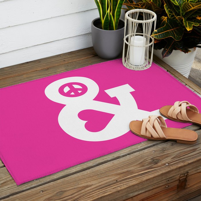 Peace and Love (pink edition) Outdoor Rug Gallery Image 2