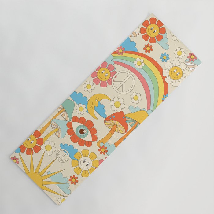 retro fantasy , boho mushroom rainbow trip Yoga Mat Gallery Image 1