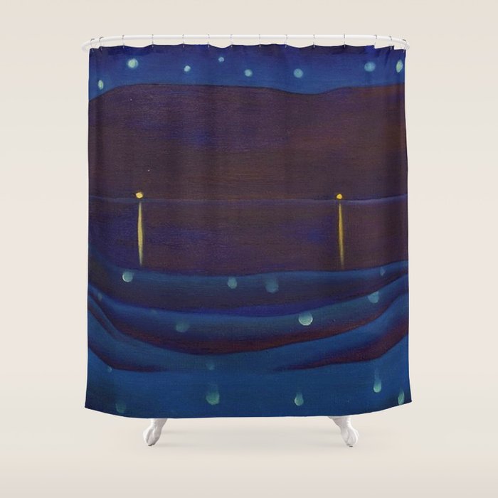 Starlight Night, Lake George, New York landscape painting by Georgia O'Keeffe Shower Curtain Gallery Image 1