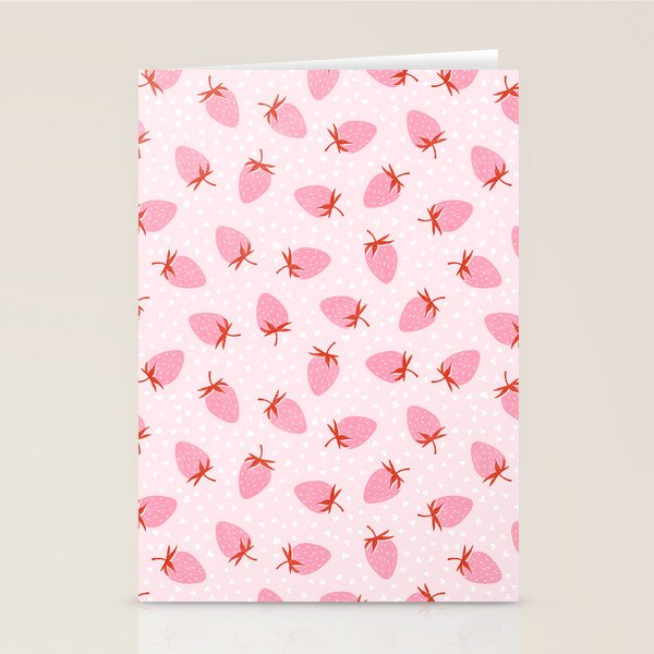 Sweet Strawberries - pink and red with hearts Stationery Card Gallery Image 1