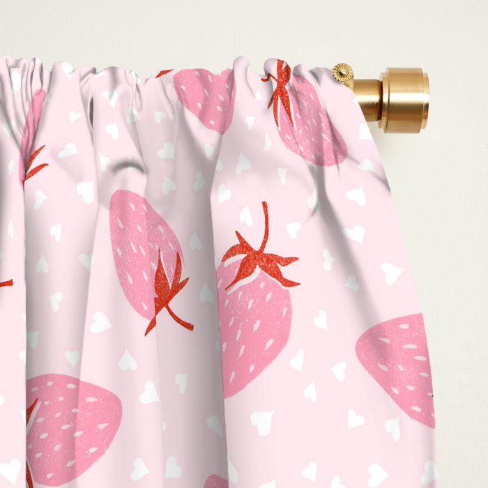Sweet Strawberries - pink and red with hearts Window Curtain Gallery Image 2