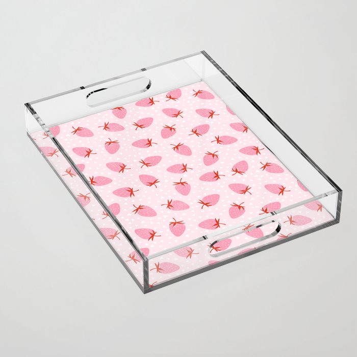 Sweet Strawberries - pink and red with hearts Acrylic Tray Gallery Image 1